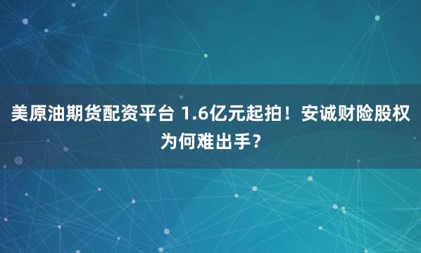 美原油期货配资平台 1.6亿元起拍！安诚财险股权为何难出手？