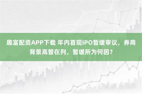 趣富配资APP下载 年内首现IPO暂缓审议，券商背景高管在列，暂缓所为何因？